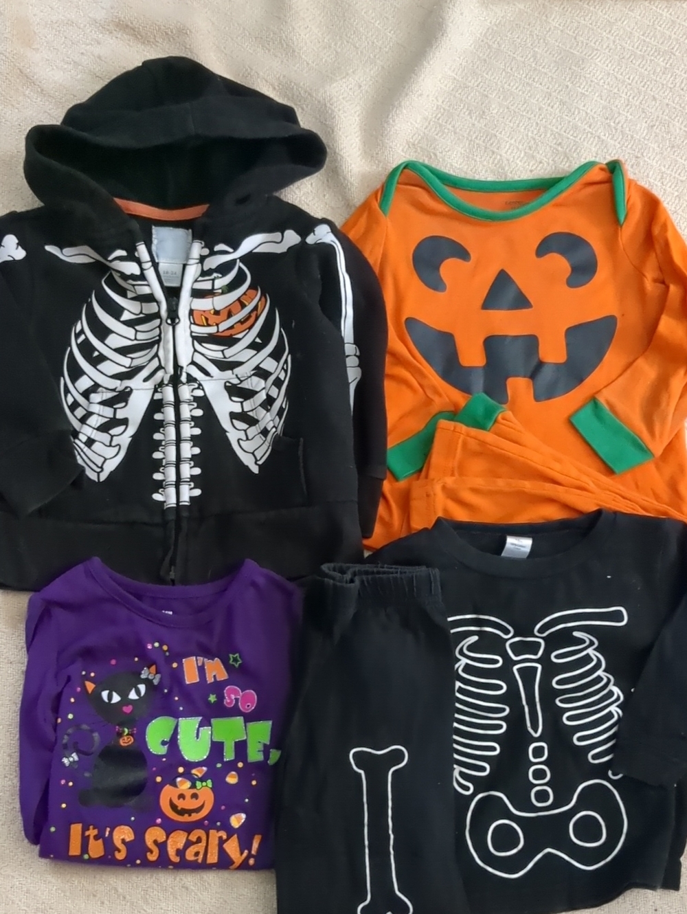 Kids Halloween Skeleton & Pumpkin PJs Set, Shirt And Hoodie - 18-24 Months